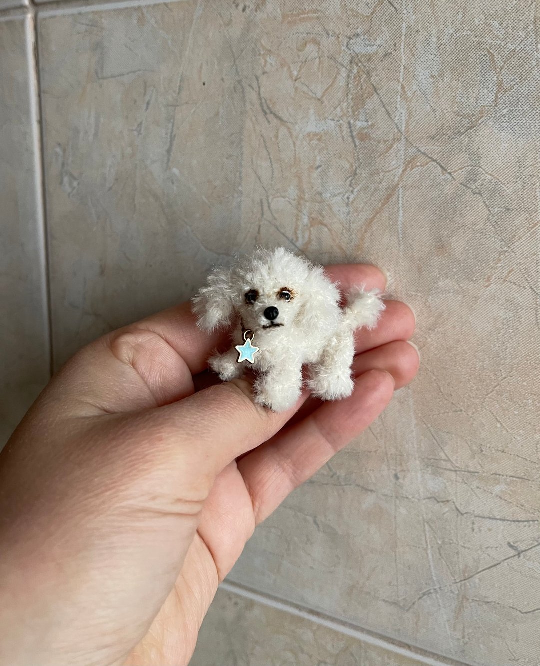 Miniature realistic poodle dog maltipoo puppy ooak pet replica 1 to 6 scale toy - 编织/刺绣/羊毛毡/裁缝 - 绣线 白色