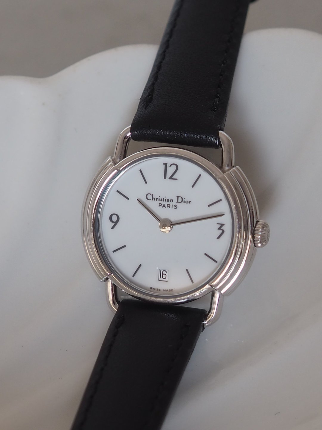 Christian Dior 迪奥 圆形 Logo 表 腕表 银色 黑色 古董 - 女表 - 不锈钢 