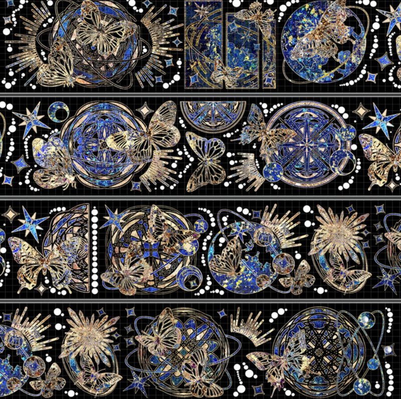 星月逐蝶 (8cm寬幅) PET 紙膠帶 鐳射金 10米卷 - 纸胶带 - 其他材质 多色