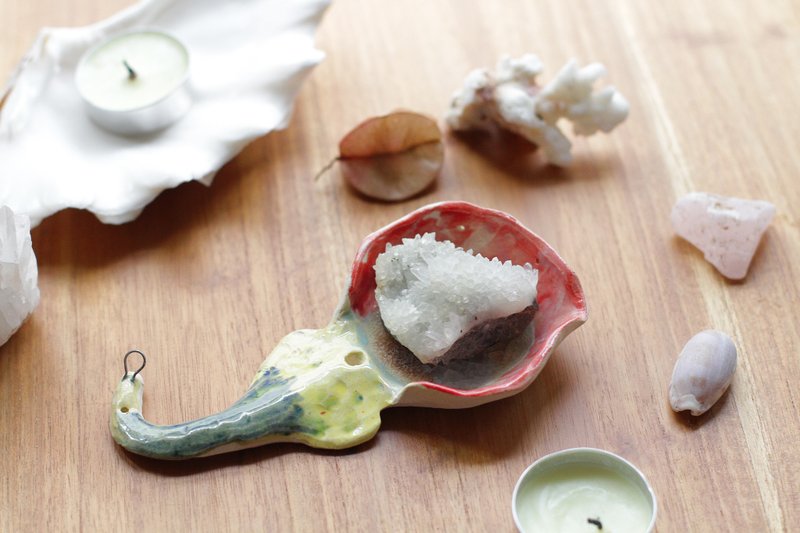 纯手工捏制陶瓷小花吊饰/烛台15 - 蜡烛/烛台 - 陶 红色