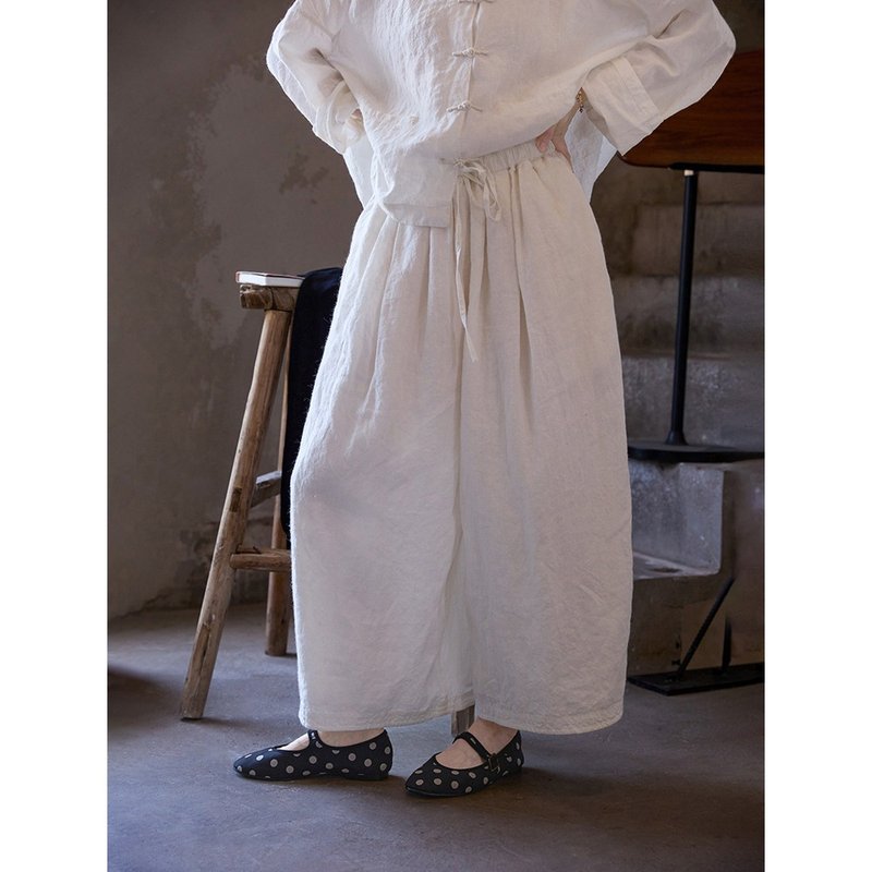 禅意飘逸白色麻阔腿裤 - 女装长裤 - 棉．麻 