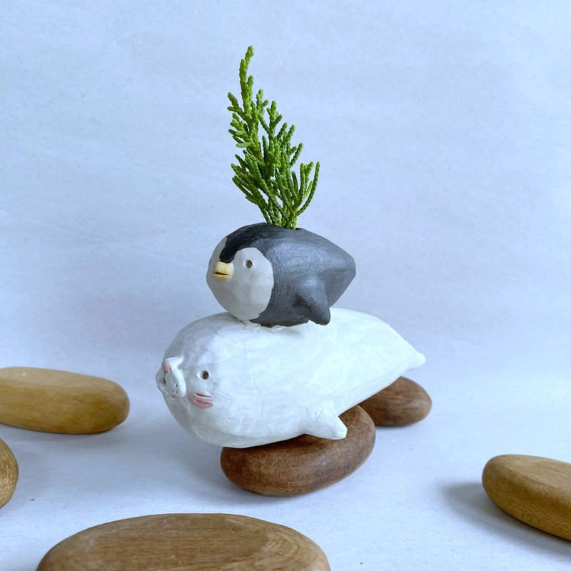 海豹与企鹅花瓶 / 手工陶瓷 - 花瓶/陶器 - 陶 多色
