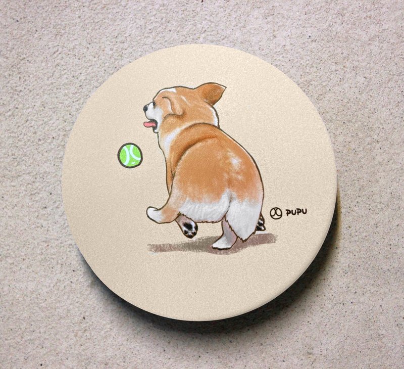 柯基屁屁-原创插画-MIT莺歌-UV直喷-陶瓷吸水杯垫文创柴犬 - 杯垫 - 纸 