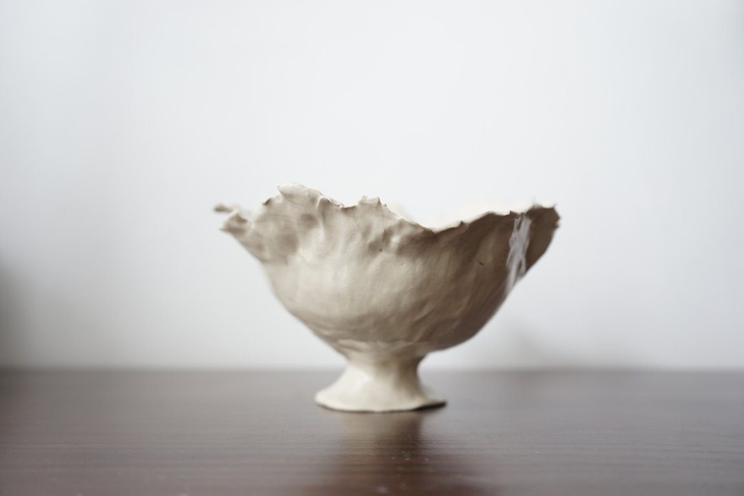 陶瓷花器 光面 米白色花盆 (直径15cm; 高度最高11.5cm 最低8cm) - 花瓶/陶器 - 陶 白色