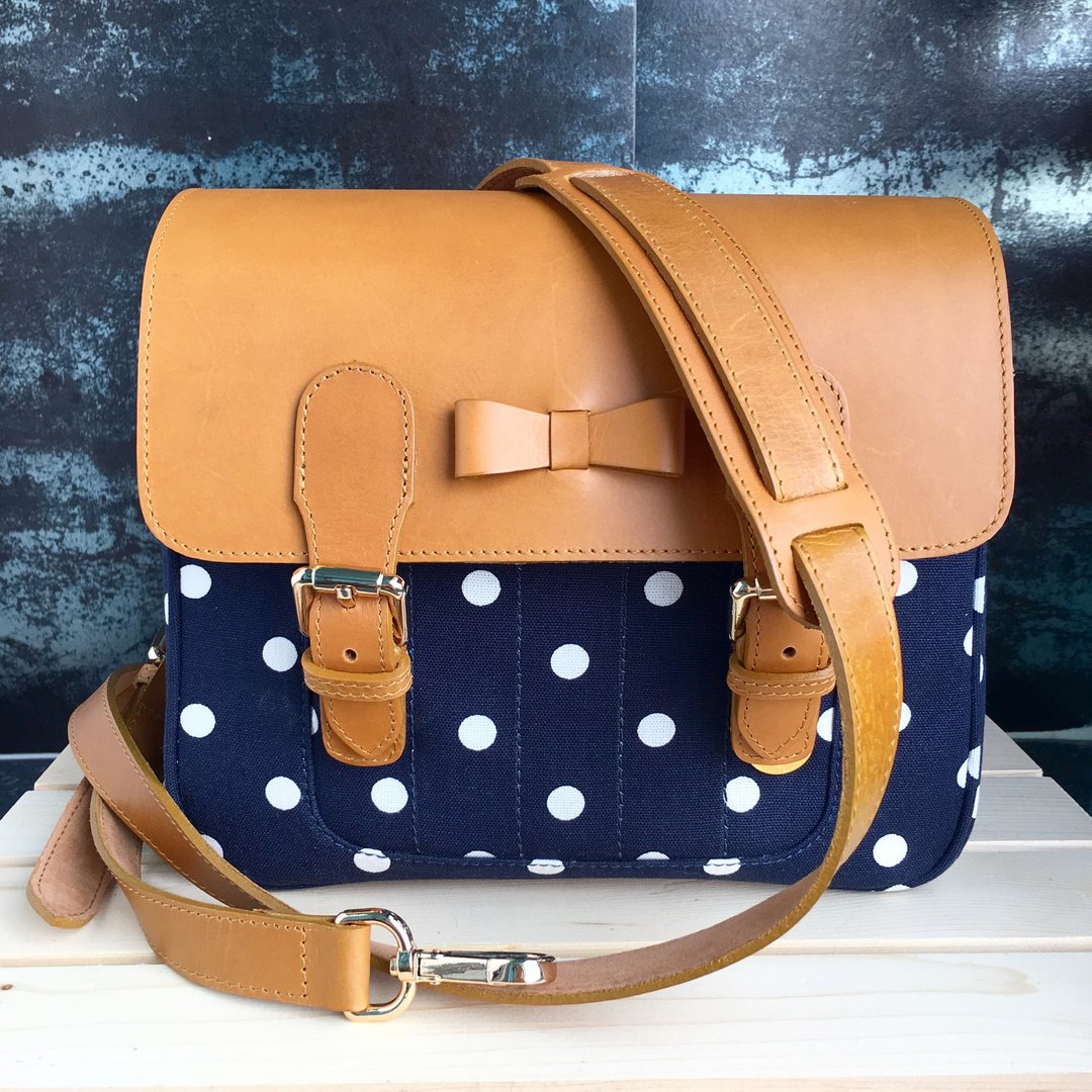 Blue Polkadot Mirrorless Camera bag - 相机包/相机袋 - 真皮 蓝色