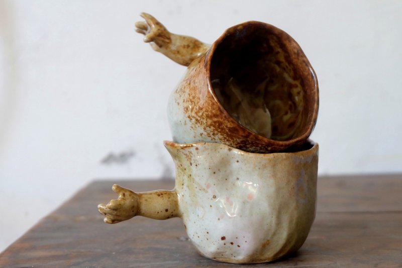 手工陶瓷手捏怪趣咖啡杯 - 咖啡杯/马克杯 - 陶 咖啡色