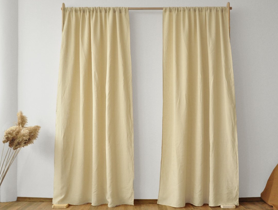 Beige regular and blackout linen curtains / Custom curtains / 2 panels - 门帘/门牌 - 亚麻 卡其色