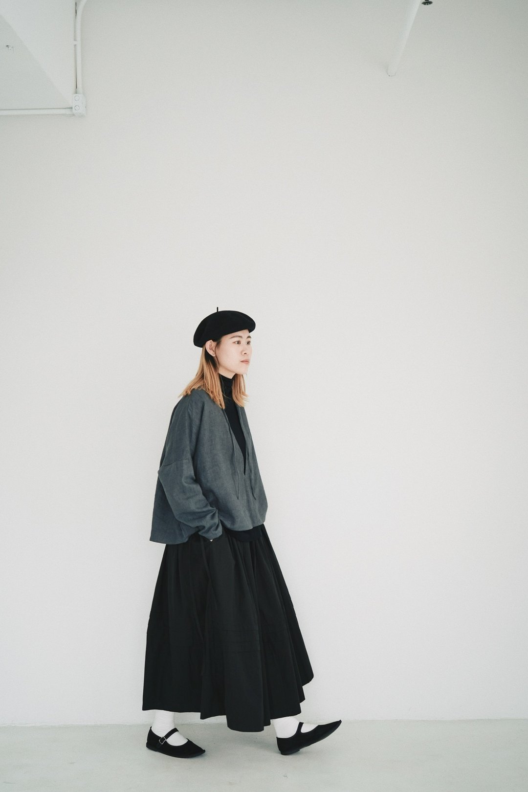 Linen v top-灰 - 女装上衣 - 棉 灰色