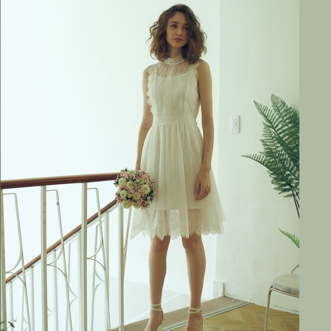 Audrey 赫本俏丽短洋装,礼服,轻婚纱 - 晚装/礼服 - 聚酯纤维 白色
