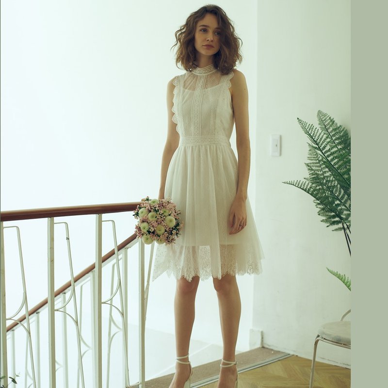 Audrey 赫本俏丽短洋装,礼服,轻婚纱 - 晚装/礼服 - 聚酯纤维 白色