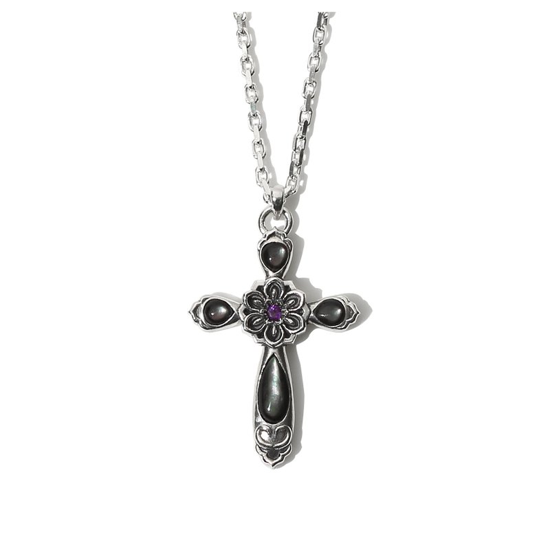 韩国传统 dancheong 贝母黑十字银饰项链 / Cheong - 20 - 项链 - 其他金属 银色