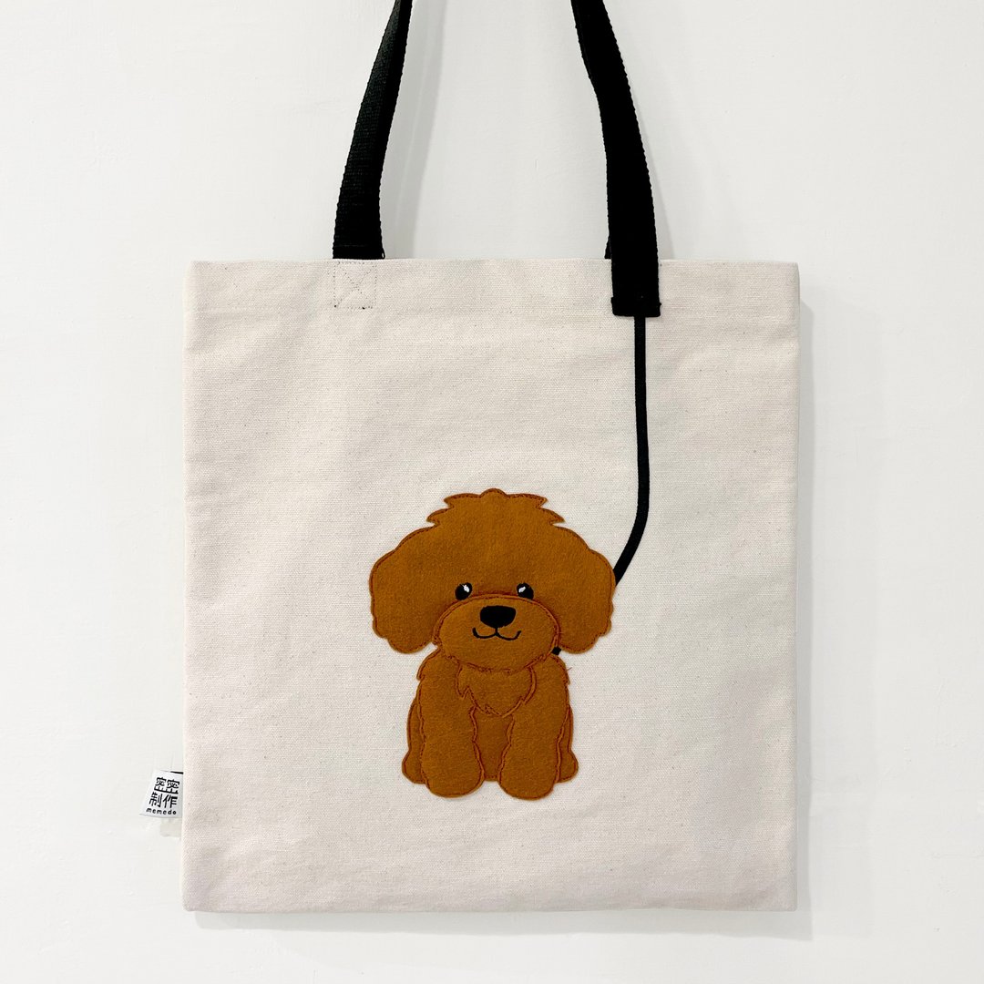 【图案不是印刷】(层层缝) 玩具贵宾犬, 帆布袋 - 侧背包/斜挎包 - 棉 卡其色