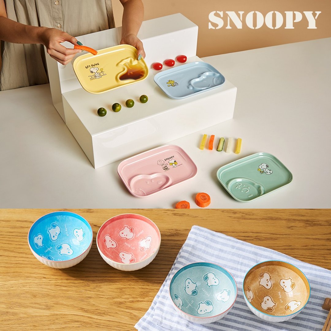 【母亲节礼盒】Snoopy 史努比 陶瓷 2 入餐盘 +2 入陶瓷碗 (餐桌 4 件组) - 盘子/餐盘/盘架 - 瓷 