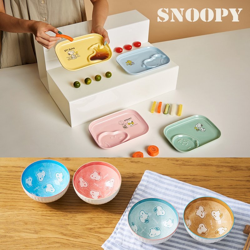 Snoopy史努比 陶瓷造型2入餐盘+2入陶瓷碗(餐桌4件组) - 盘子/餐盘/盘架 - 瓷 