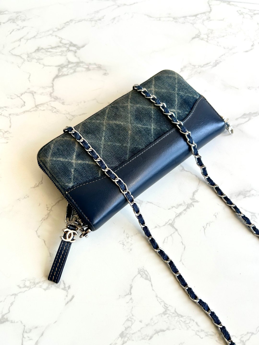 古董包 Chanel 牛仔拼皮革WOC包 侧背包 斜背包 中古二手包 长夹 - 侧背包/斜挎包 - 真皮 蓝色