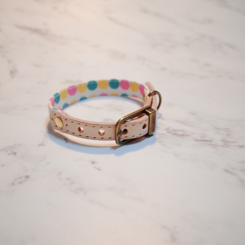 狗 大猫 项圈 S号 彩色圈圈 特取布纹 附铃铛 可加购吊牌 - 项圈/牵绳 - 棉．麻 