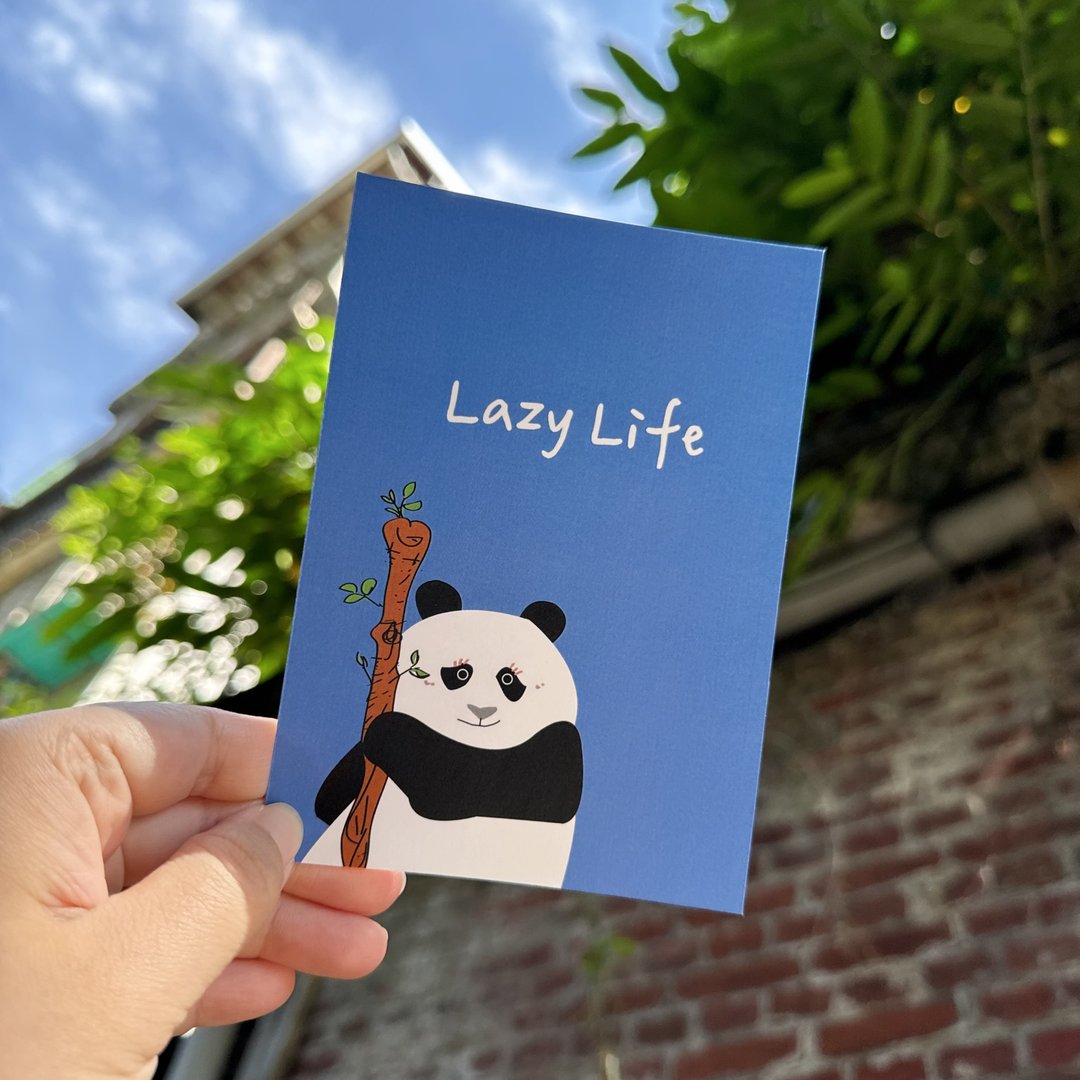 Daily a HA 明信片/卡片 力量系熊猫阿Q Lazy Life (海水蓝) - 卡片/明信片 - 纸 蓝色