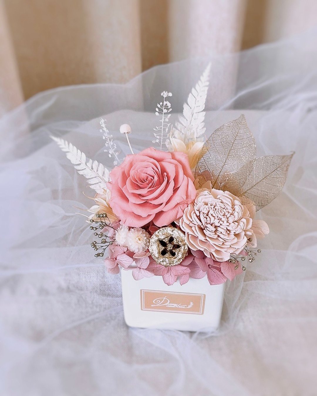 永生花盆花-浪漫轻甜粉 l 日本玫瑰 粉色永生盆花 升迁礼 开幕礼 - 干燥花/捧花 - 植物．花 粉红色