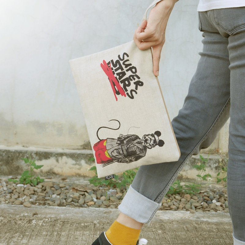 Linen Clutch Bags Size L / Super Stars - 手拿包 - 亚麻 卡其色