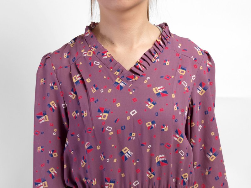 │moderato│几何结构葡萄籽造型领古着洋装│复古女孩.伦敦.欧洲文艺 - 洋装/连衣裙 - 其他材质 紫色