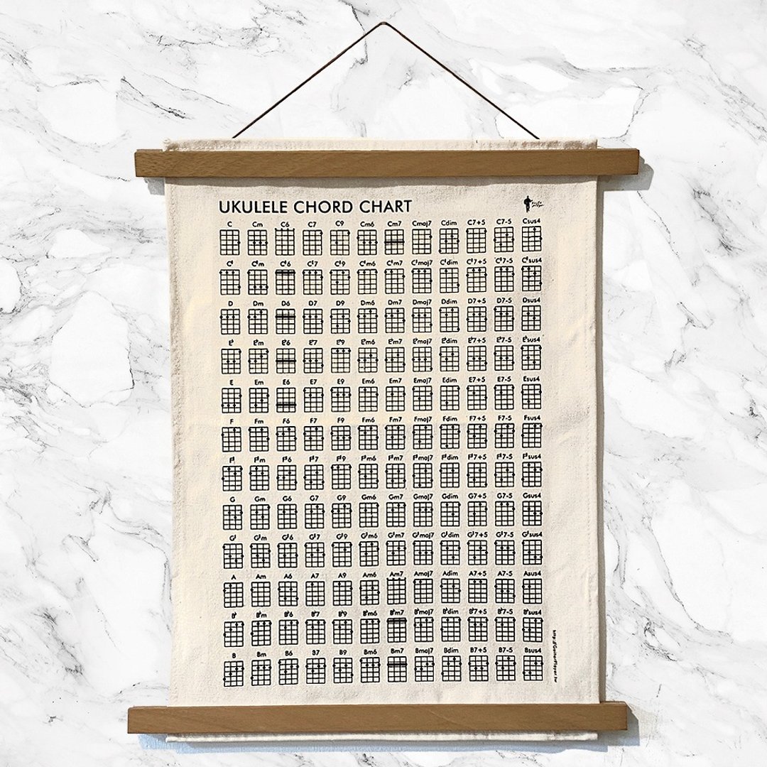 Guitar Player 手工绢印乌克丽丽和弦挂布 Ukulele Chord Chart - 吉他配件 - 棉 卡其色