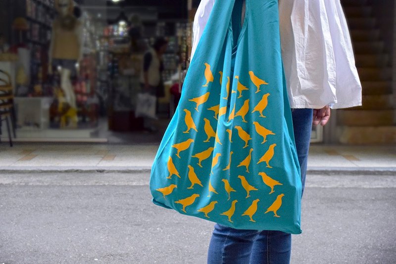 市场背心袋/台湾八哥/孔雀蓝黄 - 手提包/手提袋 - 棉．麻 