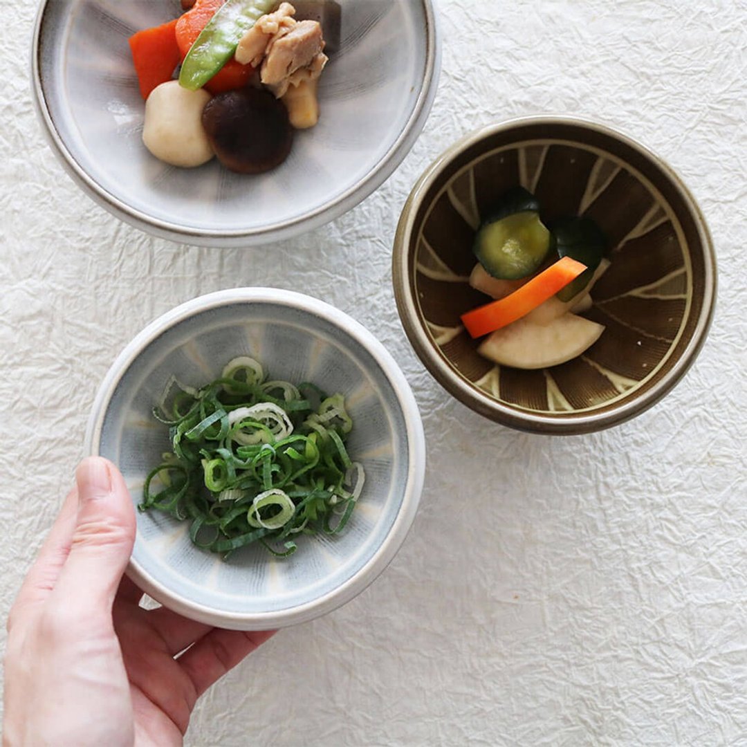 小石原器 小石原器 梳理3.5厘米的碗 白色 蓝色flashi 11厘 - 盘子/餐盘/盘架 - 陶 白色