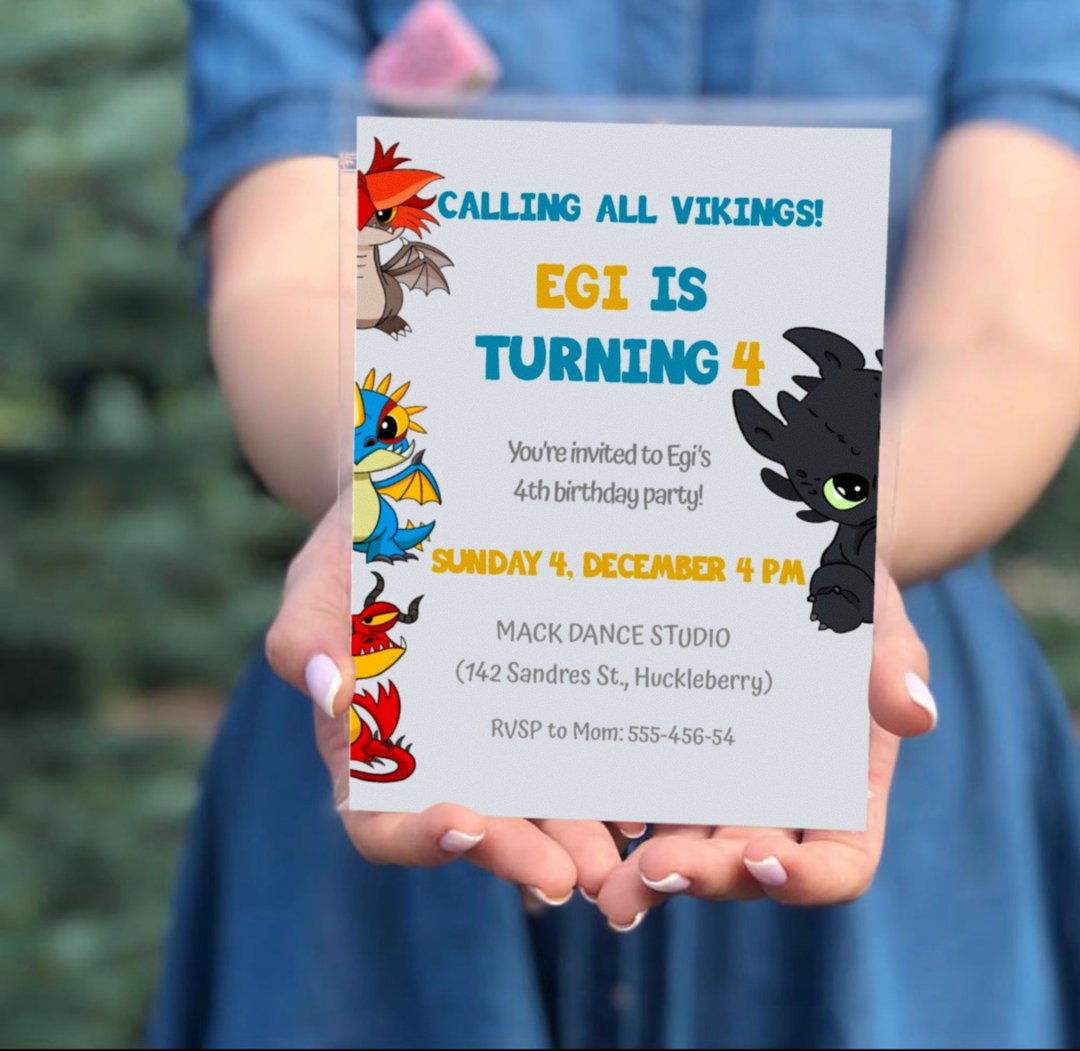 Birthday invitation How to train dragon invitation, Toothless Birthday invite - 电子喜帖/贺卡/邀请函 - 其他材质 