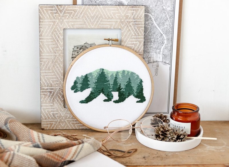 Bear Silhouette Cross Stitch PDF Pattern 十字繡 - 编织/刺绣/羊毛毡/裁缝 - 其他材质 