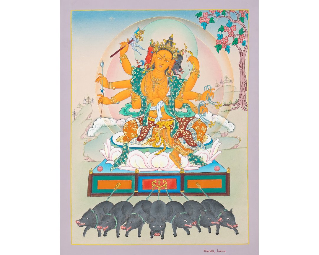 玛里奇的守护能量——藏式唐卡艺术在神圣空间中的应用 - 墙贴/壁贴 - 其他材质 橘色