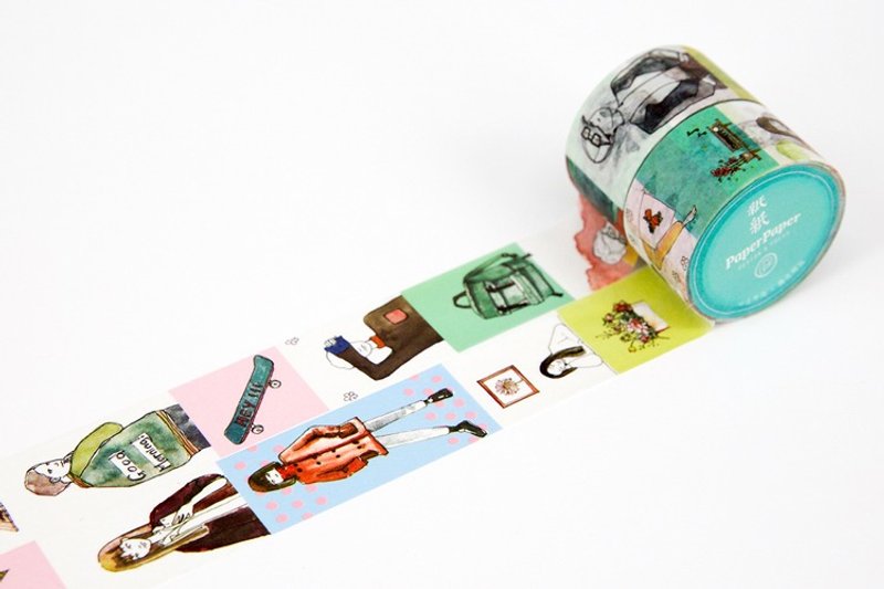 手帐和纸胶带整卷《少年》，一组两个，男孩女孩图案各一个，插画家小行星17号 - 纸胶带 - 纸 