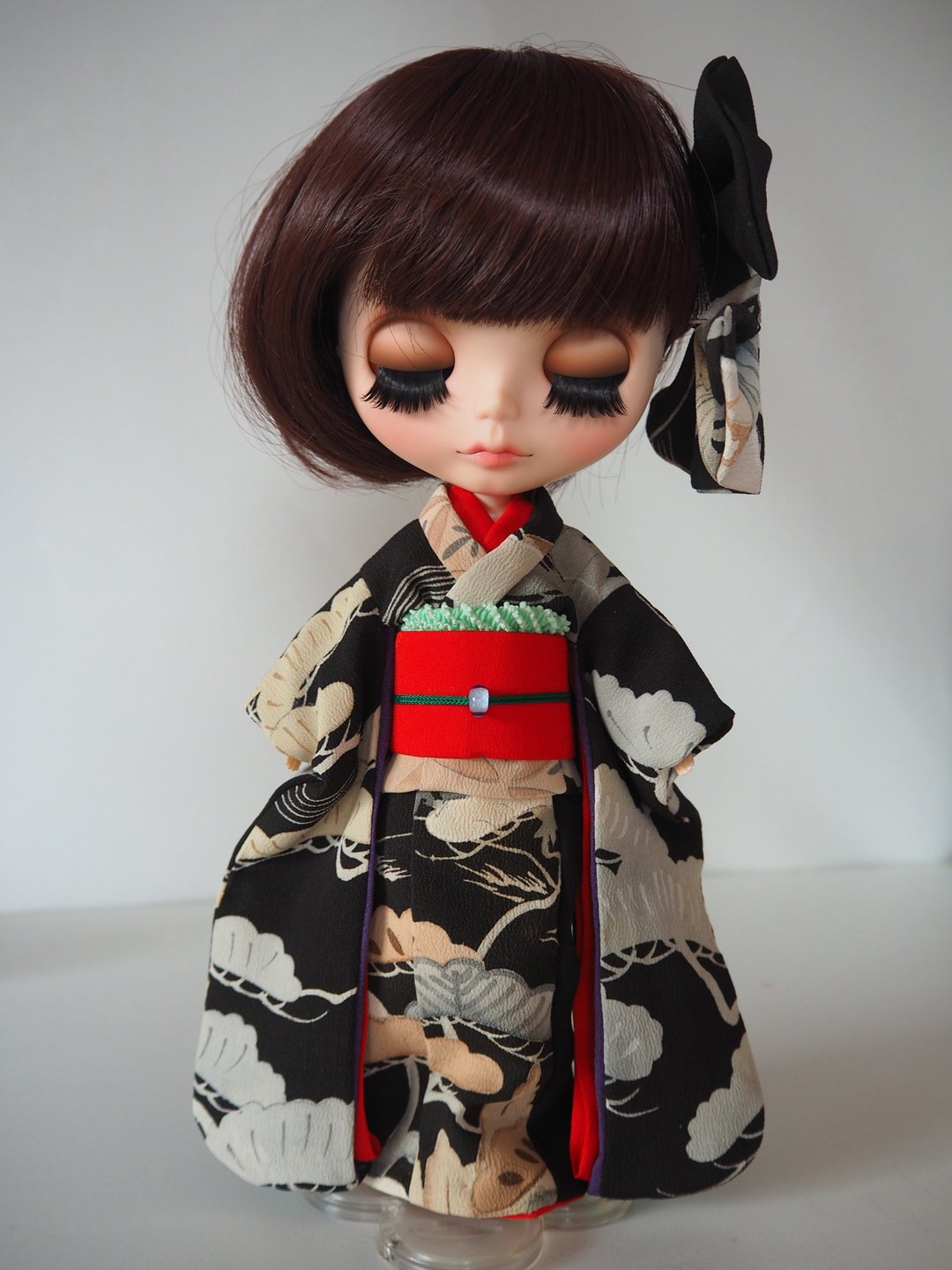 DOLL Kimono Antique Kurozu Sleeve Furisode Blythe Size - 其他 - 丝．绢 黑色