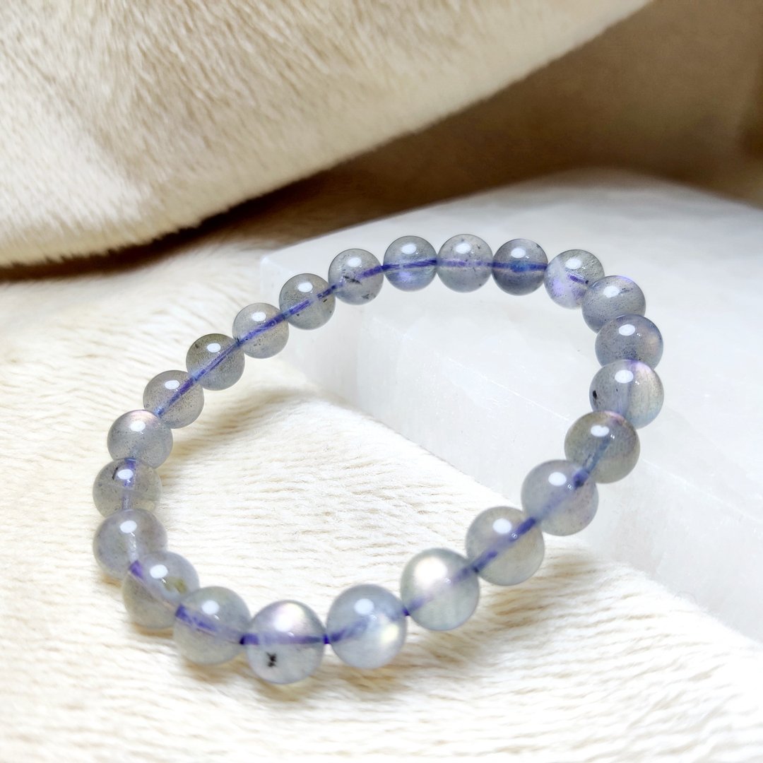 罕有 橙紫彩光 拉长石 灰月光石 Labradorite 手串 手链 天然水晶 - 手链/手环 - 水晶 