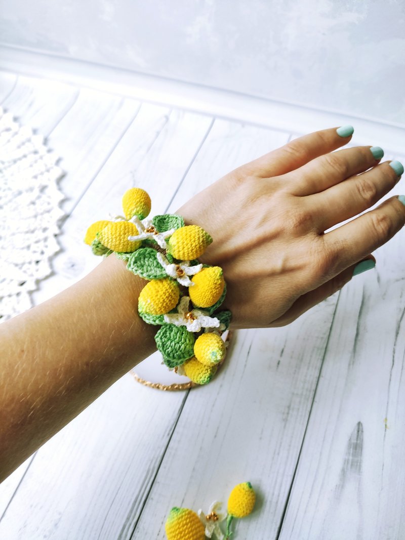 柠檬手链、柑橘手链、水果饰品 - 手链/手环 - 棉．麻 黄色