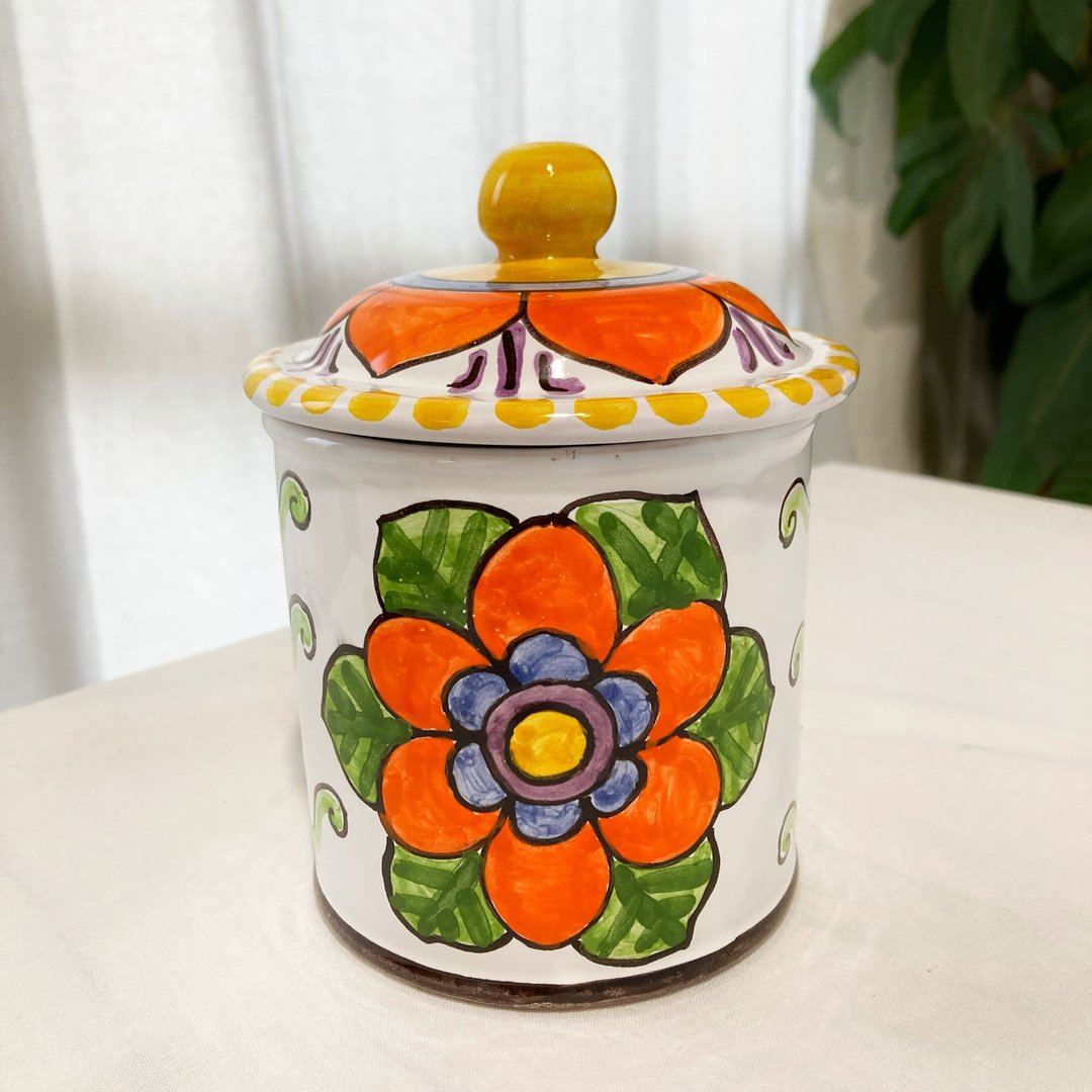 罐中 CAN016 Majolica 意大利陶器多彩花痴图案橙 - 其他 - 陶 橘色