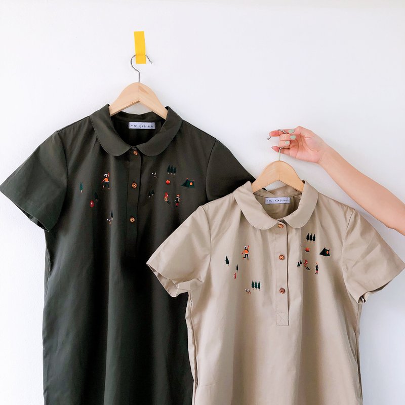 LuLu dress绿色莲花领连衣裙 green - 洋装/连衣裙 - 棉．麻 绿色