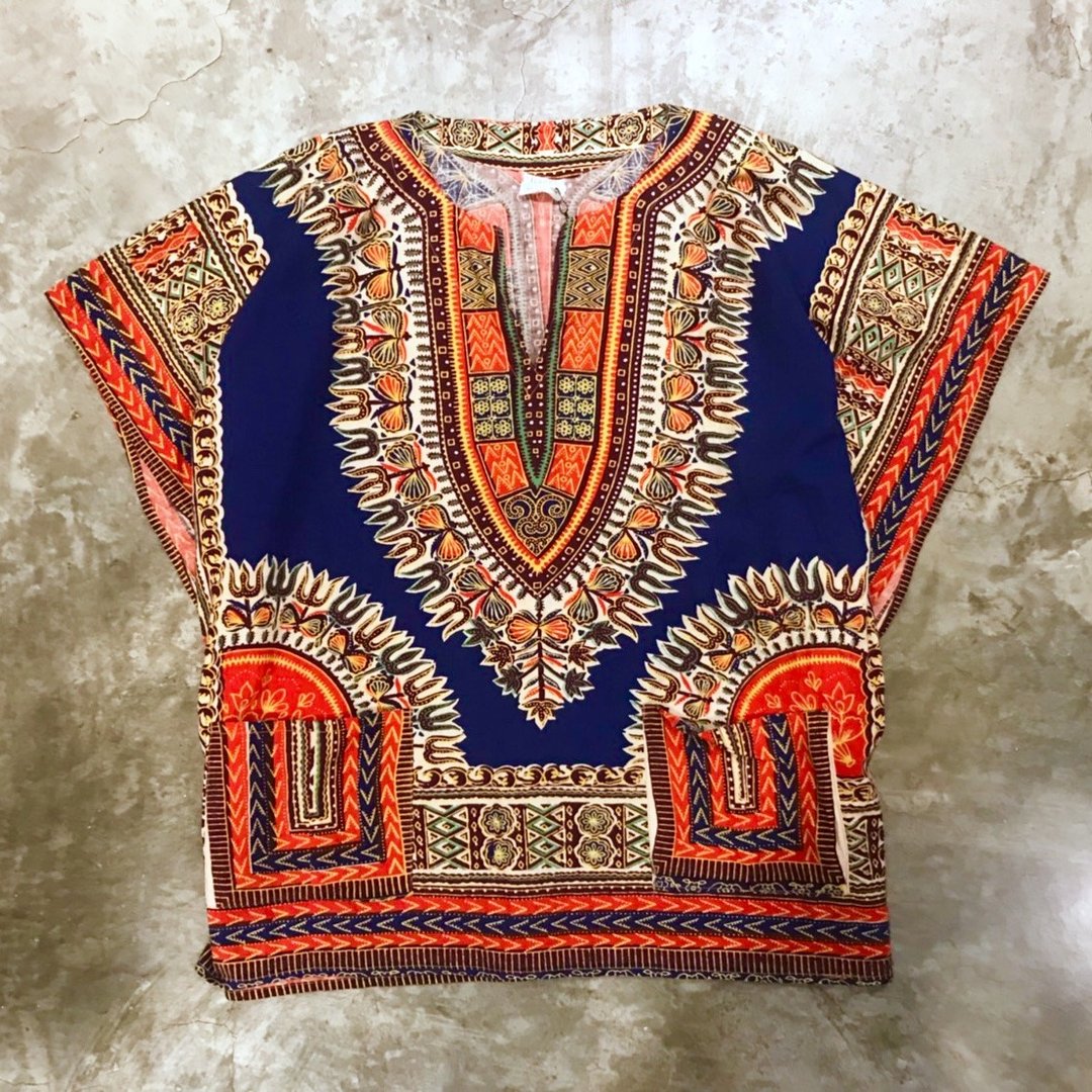 非洲的传统服饰Dashiki上衣-蓝 - 女装上衣 - 棉 蓝色