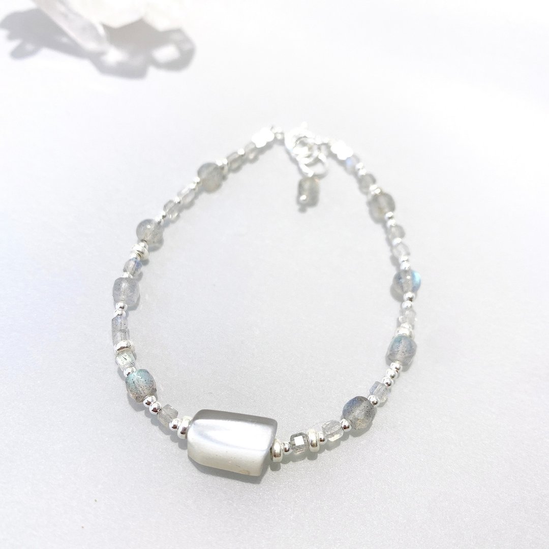 Ops Labradorite bracelet -拉长石/银月光石/纯银/限定/手链 - 手链/手环 - 宝石 银色