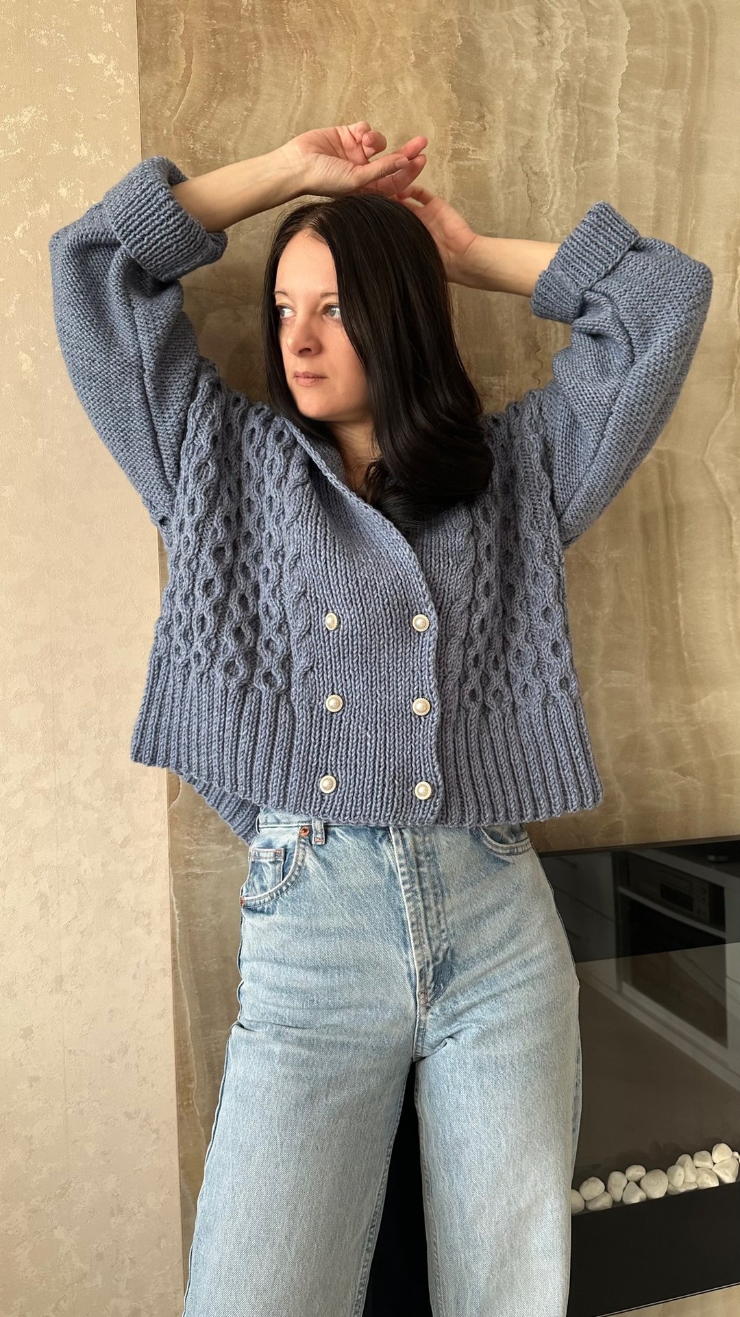 麻花针织外套 双排扣针织外套 手工针织外套 - 女装针织衫/毛衣 - 羊毛 