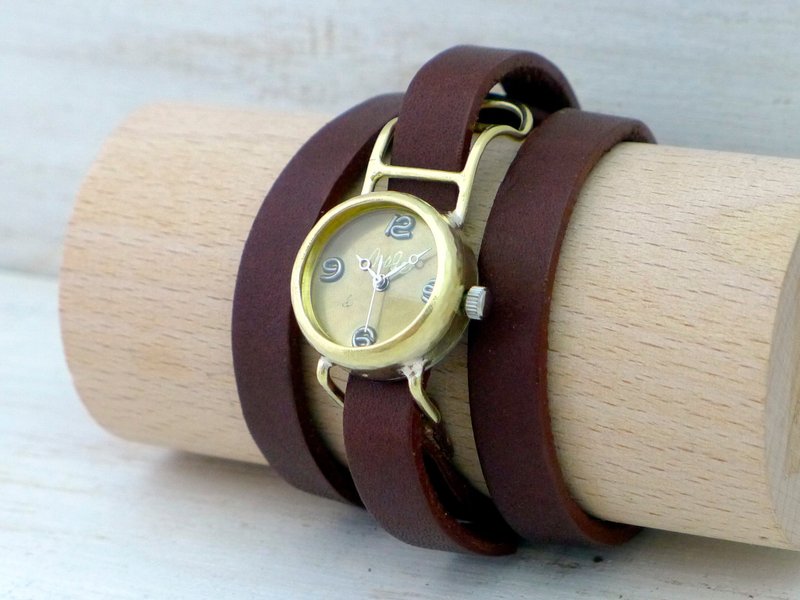 Coil2-B Lady's 22mm Brass Triple Wrap Leather Belt Handmade Watch (45B BR) - 女表 - 铜/黄铜 金色