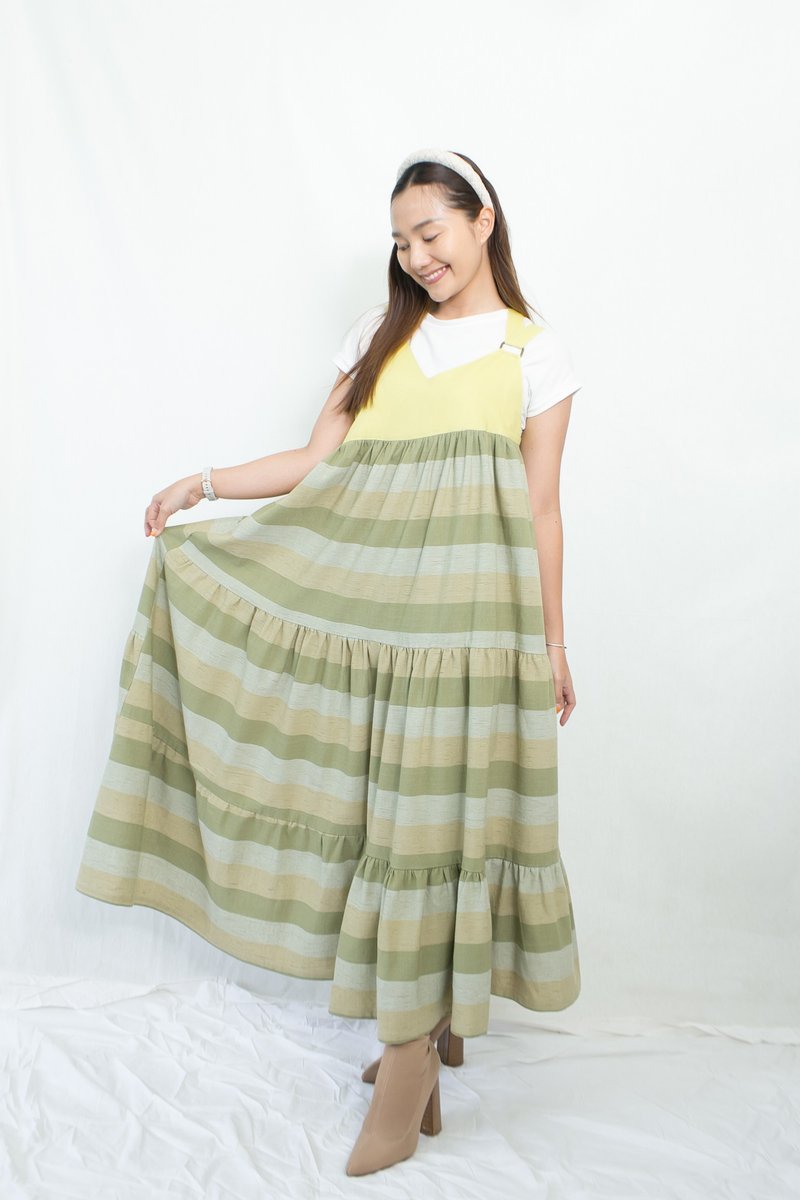 Maxy Dress, hand-woven cotton, natural color - 洋装/连衣裙 - 棉 绿色
