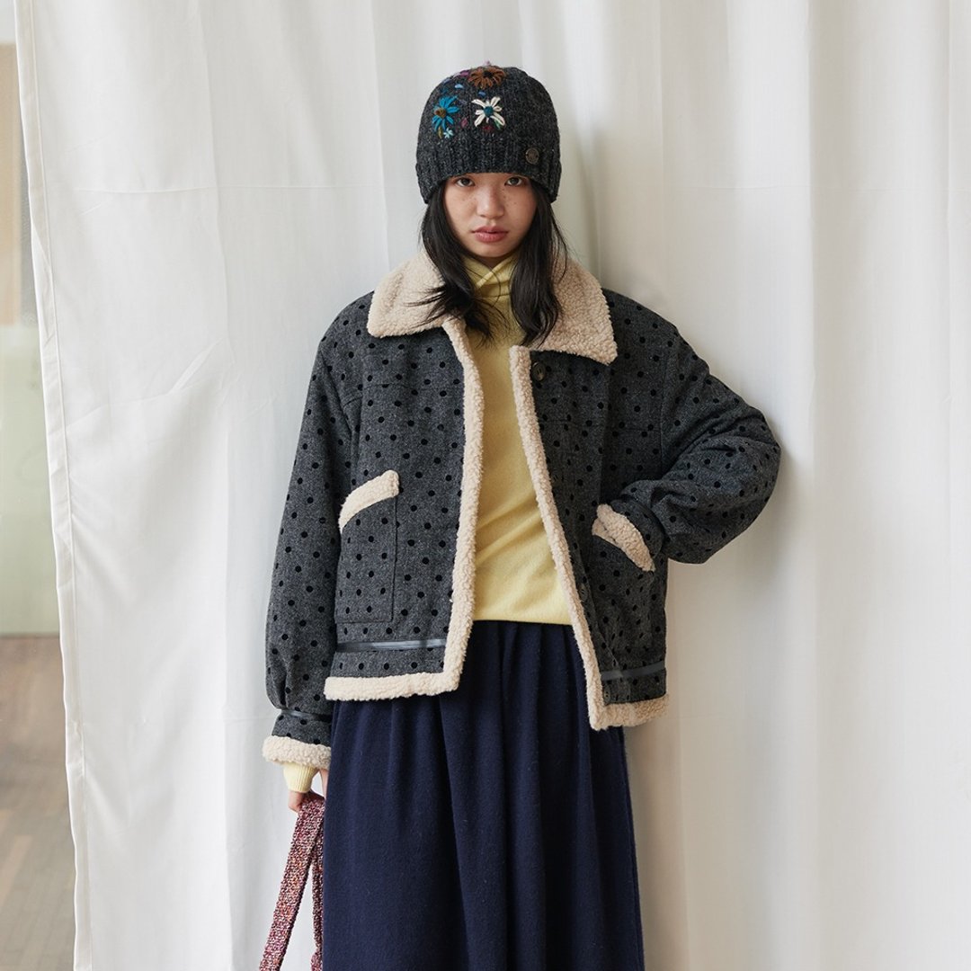波点羊羔毛外套|外套|冬款|Sora-1702 - 女装休闲/机能外套 - 羊毛 灰色