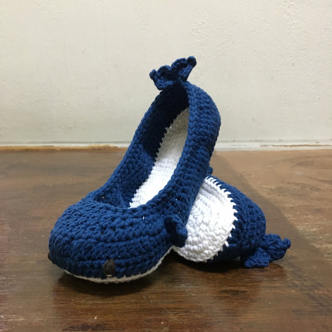 Blue Whale Crochet Footwear - Whale Home Slippers for Adult - 室内拖鞋 - 棉 蓝色