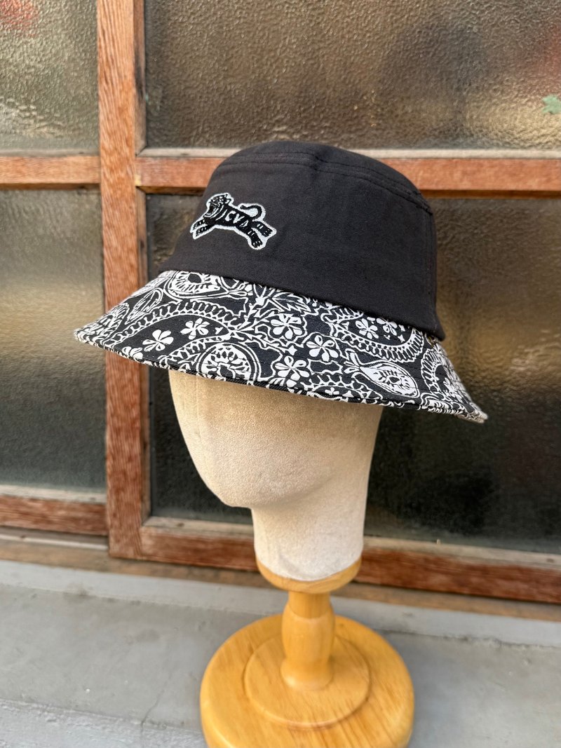 渔夫帽 遮阳帽 手工帽子 拼接 户外 老虎 黑 刺绣 小牛村 - 帽子 - 棉．麻 黑色