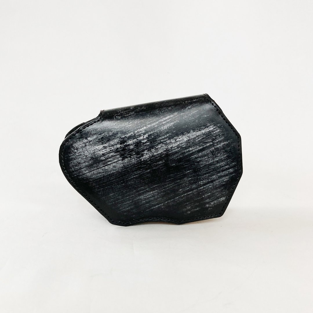 Classic stone wallet British bridle leather x domestic calf leather BLACK - 皮夹/钱包 - 真皮 黑色