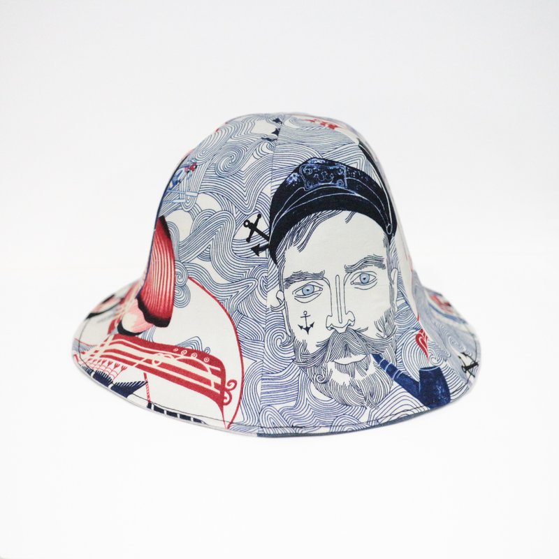 JOJA│海军大叔 x 蓝灰米色块 双面花形帽 - 订制 - 帽子 - 棉．麻 蓝色