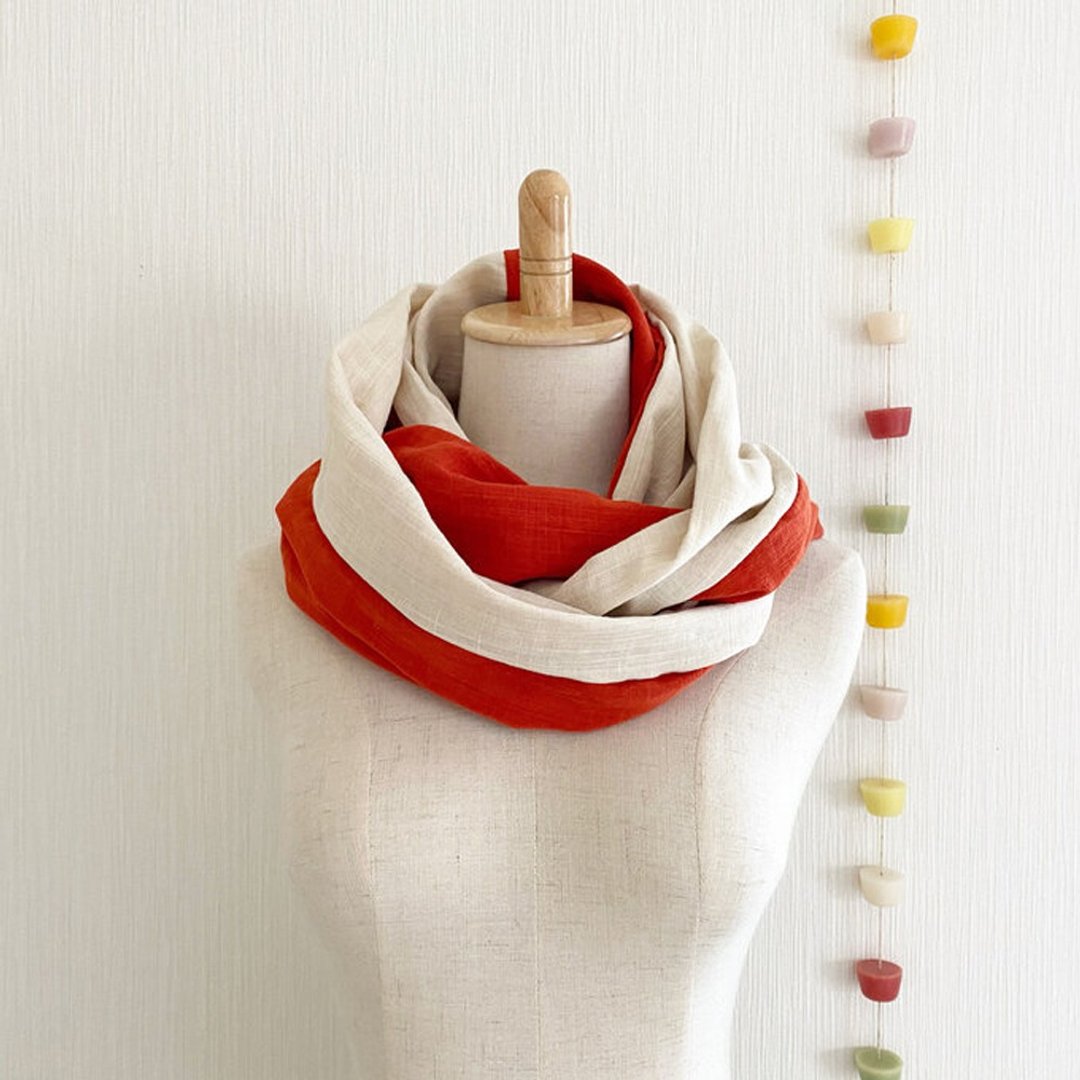 Made in Japan Slavic Double Gauze Snood Orange Vanilla Milk Long - 围巾/披肩 - 棉 多色