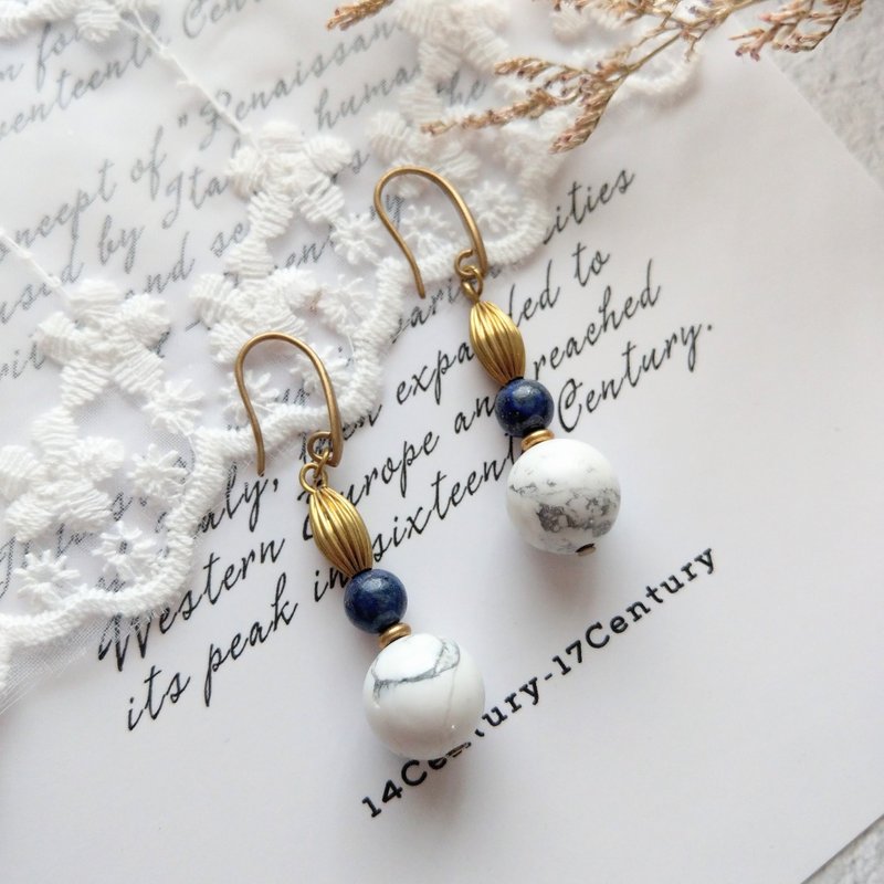 青松│半宝石黄铜手作耳环 - 耳环/耳夹 - 半宝石 