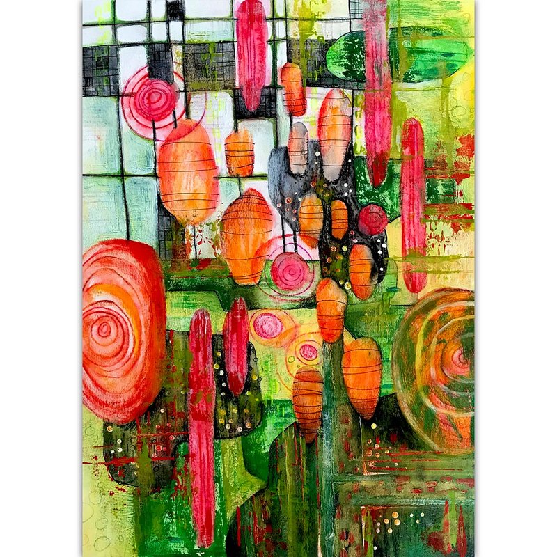 Abstract painting Colorful Original art Green red wall art by Rubinova - 海报/装饰画/版画 - 纸 多色