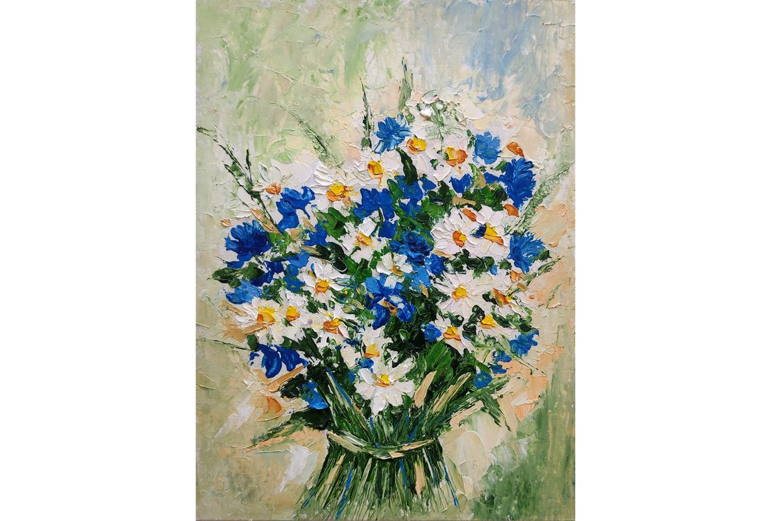 花花束原创绘画、雏菊墙壁艺术、花卉厚涂艺术品..手工油画 - 海报/装饰画/版画 - 其他材质 多色
